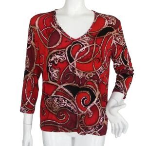 CHICO'S Travelers Tunic, 1/M, Bold print, Red Swirls, 3/4 Sleeves